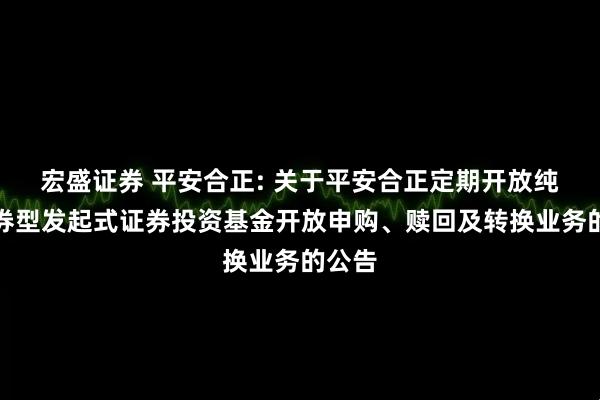 宏盛证券 平安合正: 关于平安合正定期开放纯债债券型发起式证券投资基金开放申购、赎回及转换业务的公告